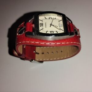 FOSSIL QUARTZ RED LEATHER BAND LADIES WATCH